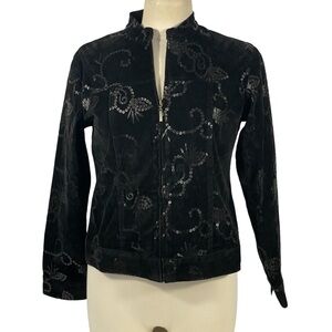Bamboo Traders NWT Petite S Black Lightweight Faux Suede/Sequin Shimmer Jacket